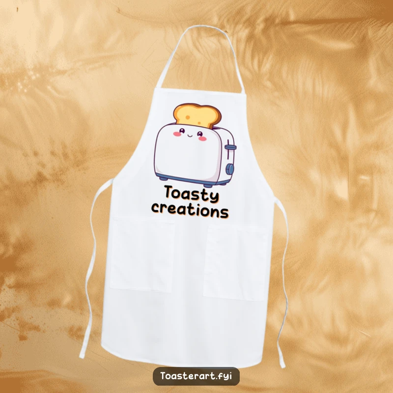 Funny apron with a giggling piece of toast character popping out of a toaster, bringing breakfast joy to cooking.