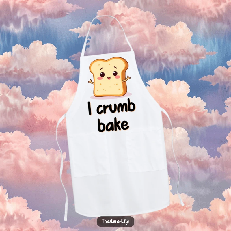 Funny Apron showcasing a smiling bread crumb character creating a funny shape on bread, ideal for humorous kitchen activities.