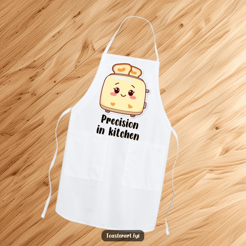 Funny smiling toaster chef apron, with perfectly patterned toast, humorous kitchen wear.