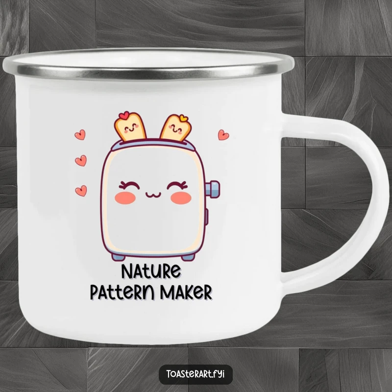 Funny Camping Mug: A toaster character designs edible patterns, perfect for sketching ideas by the fire.