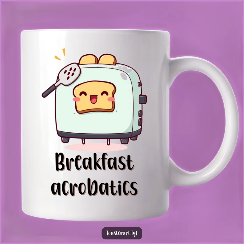 Funny Spatula Toaster Mug - Toast Catching Chaos Art, Hilarious Breakfast Gift