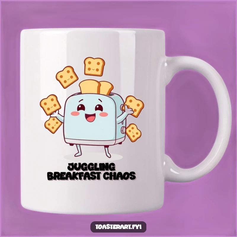 Funny Juggling Toaster Mug - Giggling Character with Bread Slices, Fun Gift