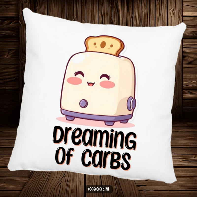 Funny blushing toaster pillow, featuring artistic toast popping out, a soft and humorous decorative accent.