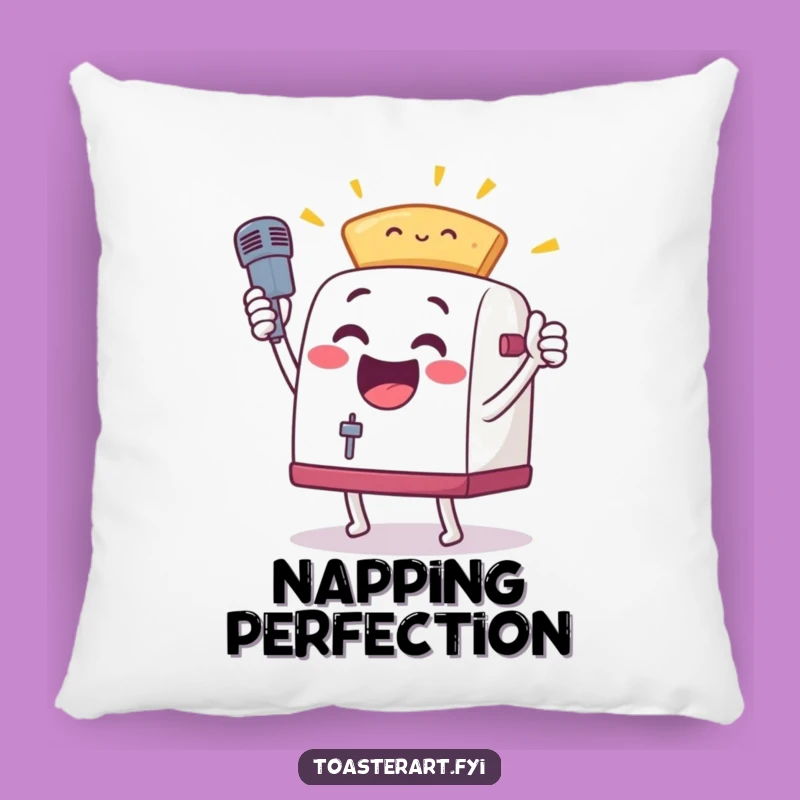 Funny Toaster Mic Drop Pillow - Cozy Comfort with a Champion Breakfast Character