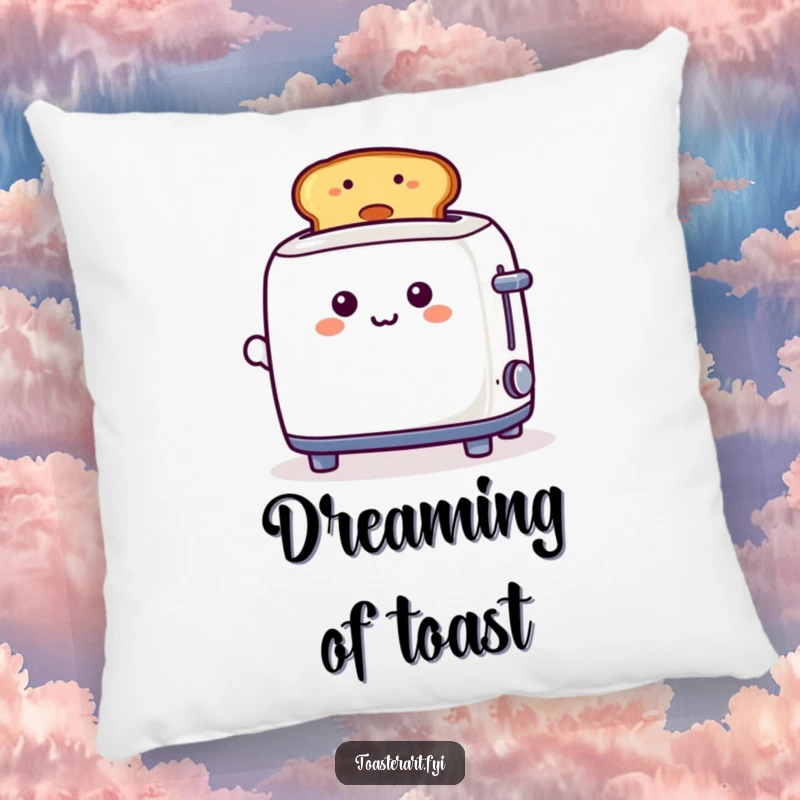 Funny, playful toaster character with a smiley-faced toast on a soft pillow, adding cheerful breakfast-themed decor.