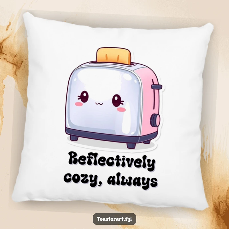 Funny Pillow featuring a toaster character gazing lovingly at its own polished, shiny reflection, feeling fabulous.