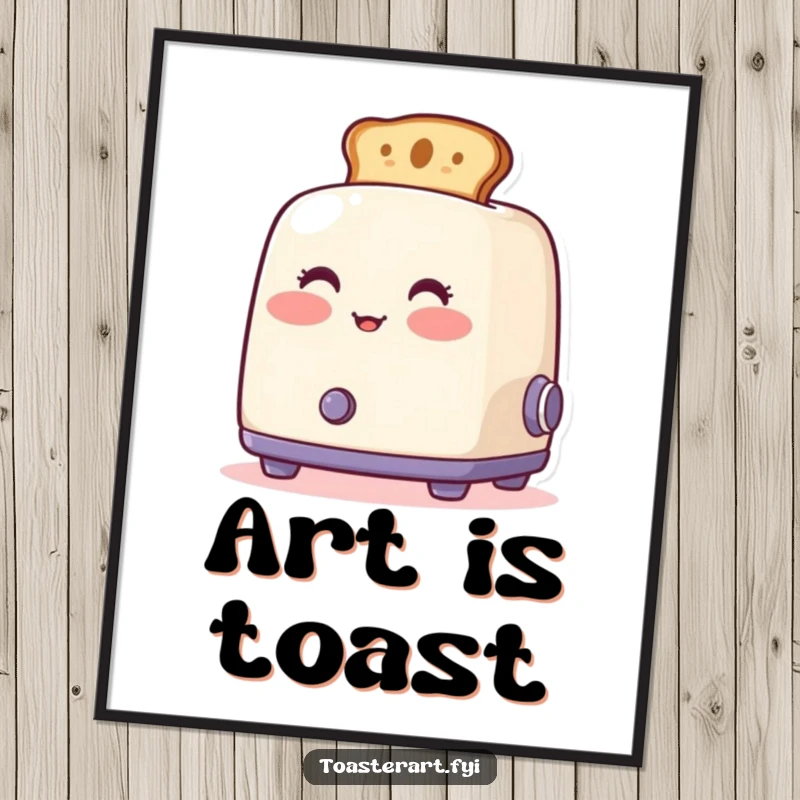 Digital funny blushing toaster print, toast emerging artistically, printable humorous wall art.