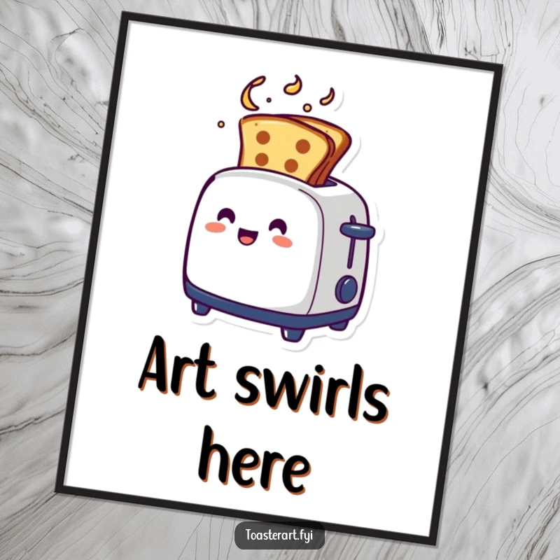 Digital funny artistic toaster print, toast emerging in a swirl, printable humorous art.