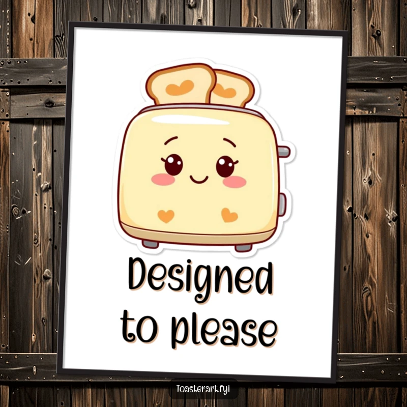 Digital funny smiling toaster print, with perfectly patterned toast, printable humorous art.