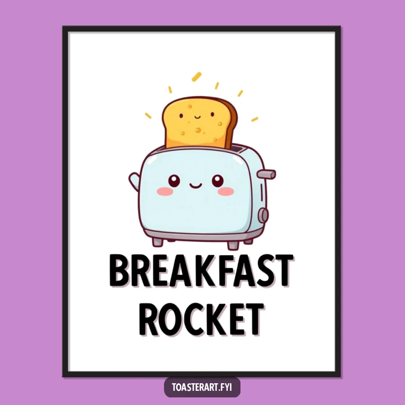 Funny Kawaii Toaster Launching Toast Digital Art: Instant Joyful Decor
