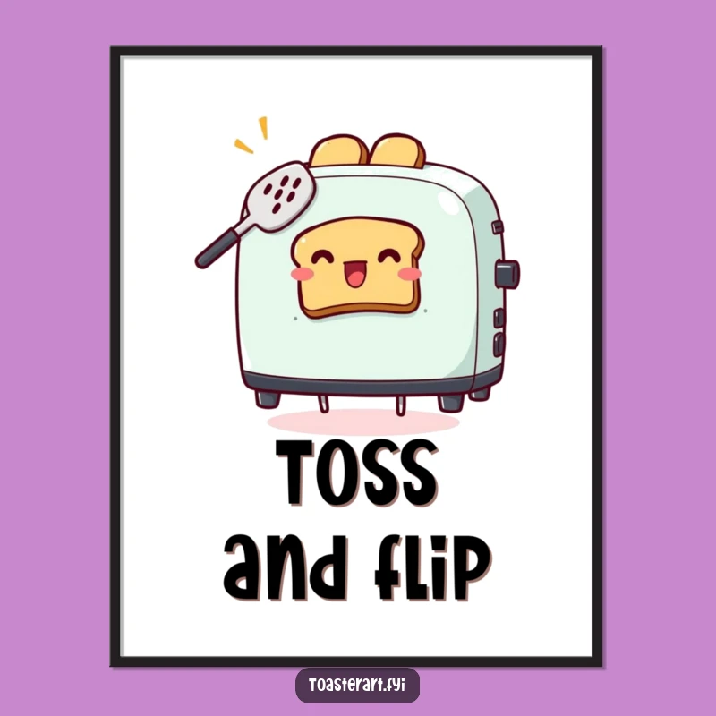 Funny Spatula Toaster Digital Art - Toast Catching Print, Instant Humorous Decor Gift
