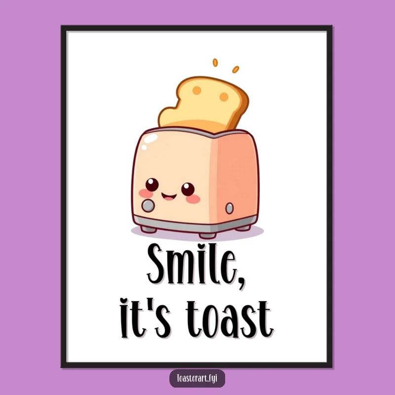 Funny Toaster Digital Art Print, Instant Golden Toast Smiles