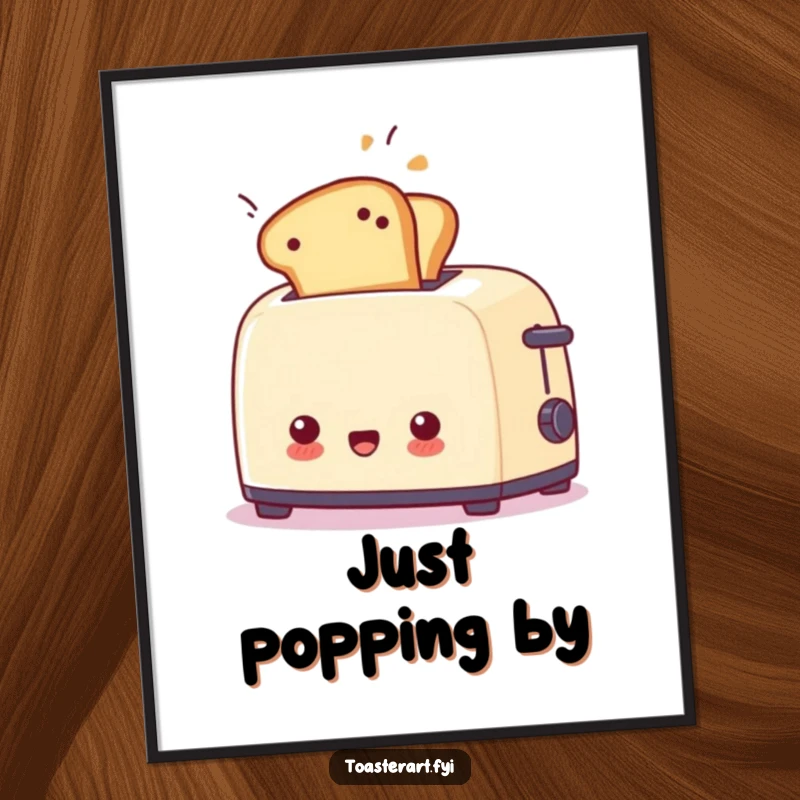 Funny surprised toaster digital art print with toast flying out unexpectedly, a downloadable humorous illustration.