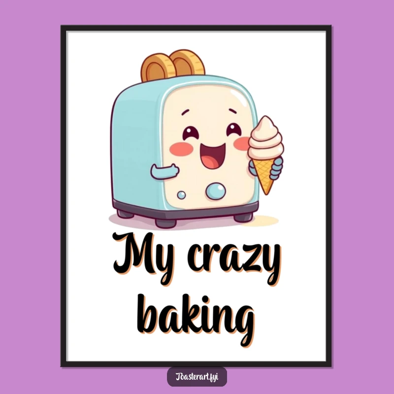 Funny Ice Cream Toaster Digital Art: Whimsical Baking Decor Print