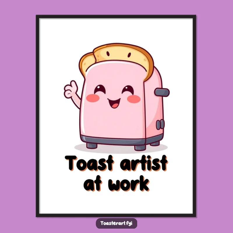 Funny Toaster Digital Art: Smiley Toast Character Art Print Funny Gift