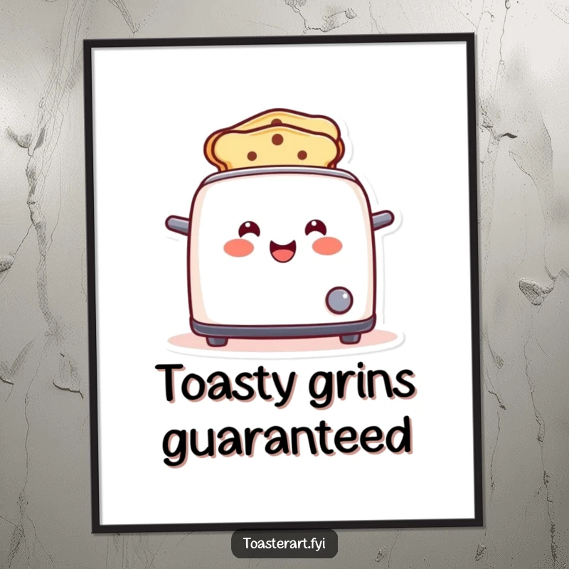 Funny toaster digital art print of a happy character popping up smile-toast, instant download for a funny gift.