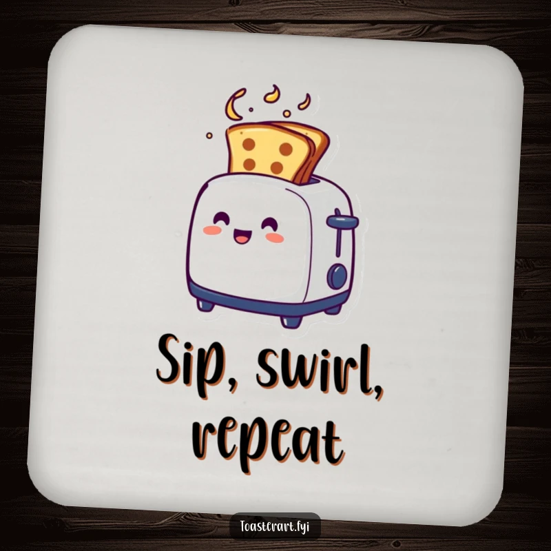 Funny artistic toaster coasters, toast emerging in a swirl, humorous table protection.