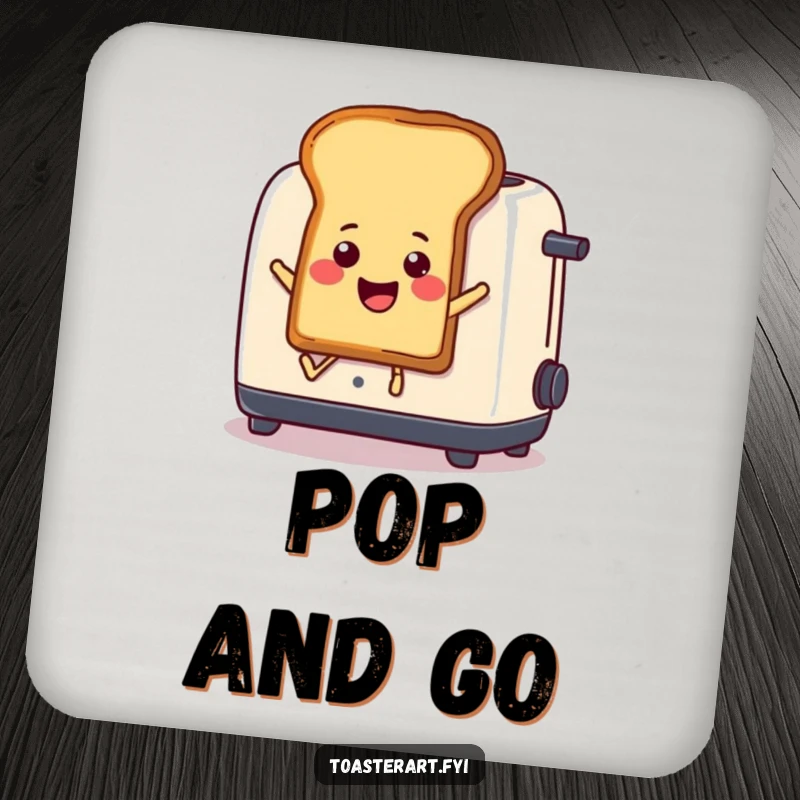 Funny Drink Coaster: A piece of toast comically leaps from a toaster, a humorous accessory for tables.