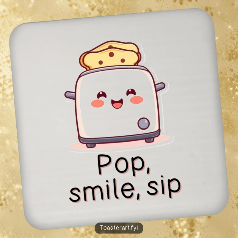 Funny toaster coaster featuring a happy character popping up smile-toast, a cute and funny gift for tables.
