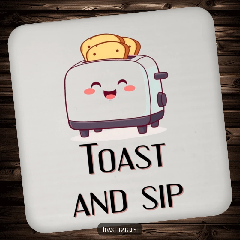 Funny smiling toaster character toasting multiple slices of bread, a humorous and protective coaster.