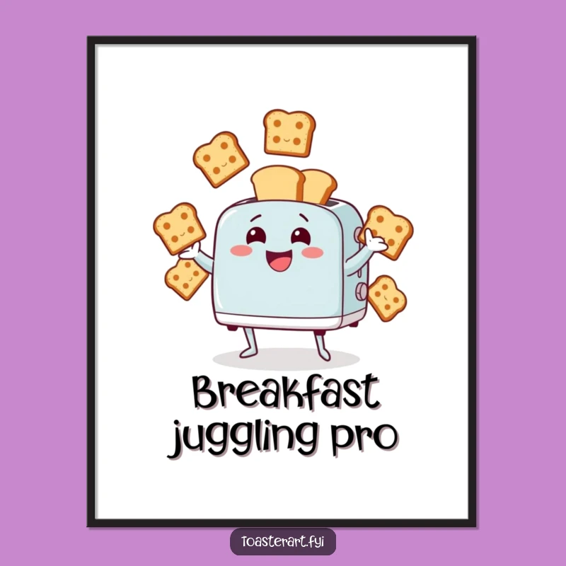 Funny Juggling Toaster Poster - Vibrant Character Art for Humorous Kitchen Decor