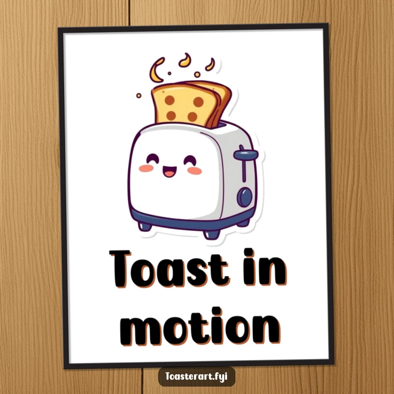Funny artistic toaster poster, toast emerging in a captivating swirl, humorous wall decor.