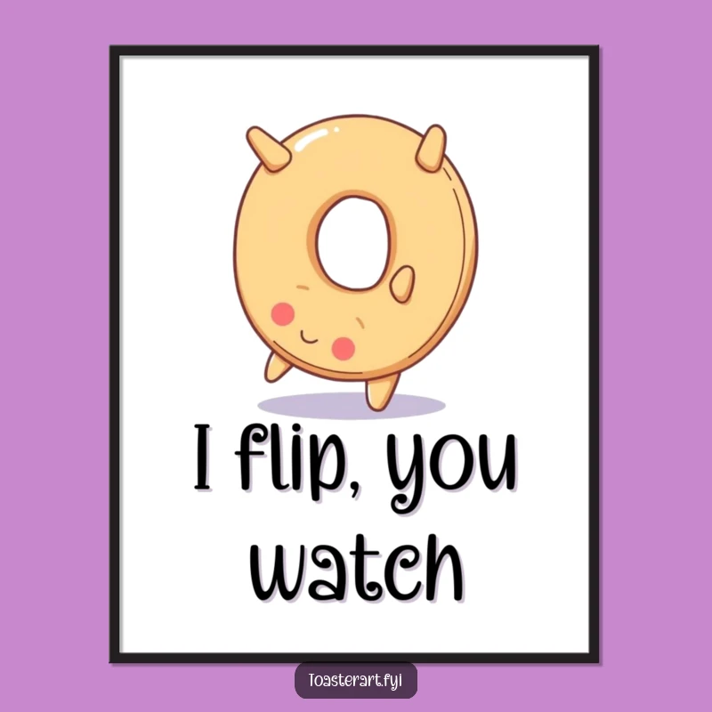 Funny Bagel Somersault Poster: Whimsical Wall Art for Kitchens, Humorous Decor