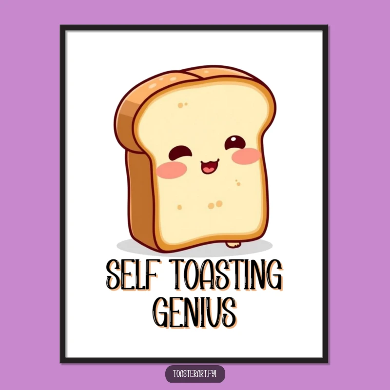 Funny Blushing Bread Poster - Comical Toasting Character Art for Humorous Walls