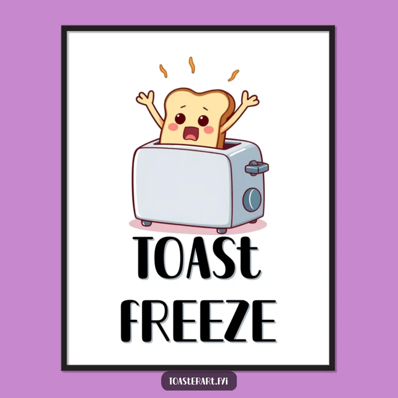 Funny Frozen Toast Poster - Scared Bread Mid-Air Wall Art, Humorous Decor Gift