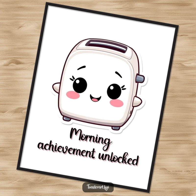 Funny Poster: A toaster character beams with pride, radiating confidence and the joy of accomplishment.