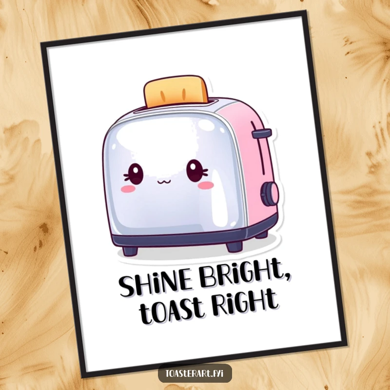 Funny Poster print of a toaster character captivated by its own shiny, perfect reflection, bringing humor to walls.