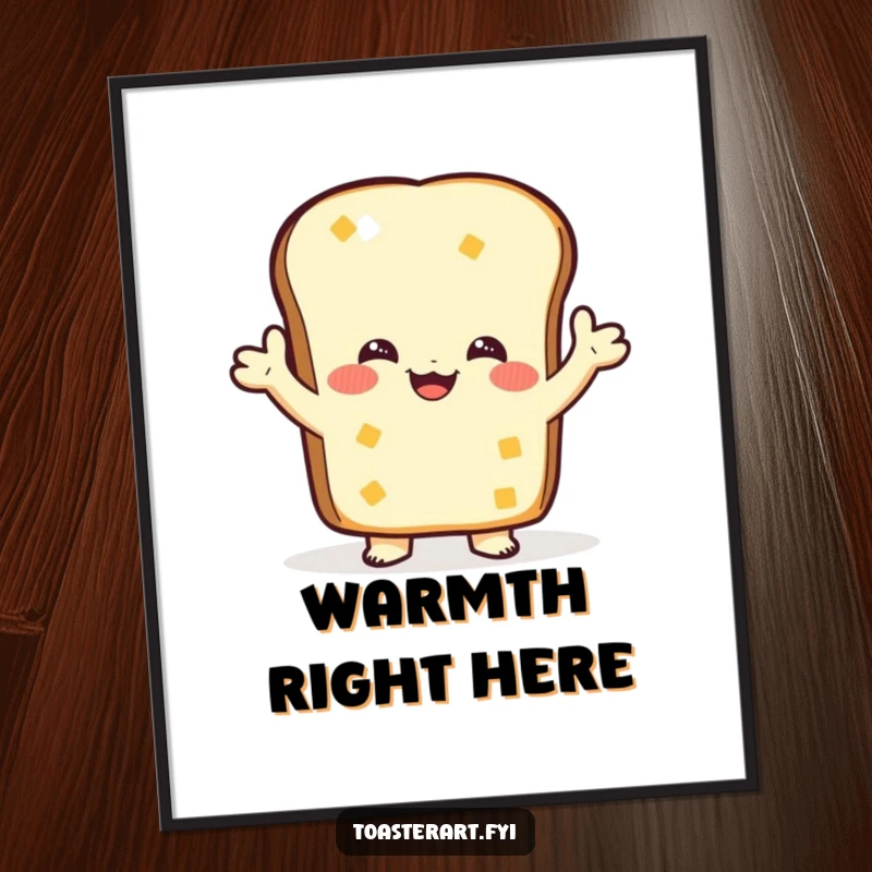 Funny Poster: A toast character extends a welcoming, warm hug, bringing a sense of comfort and art.