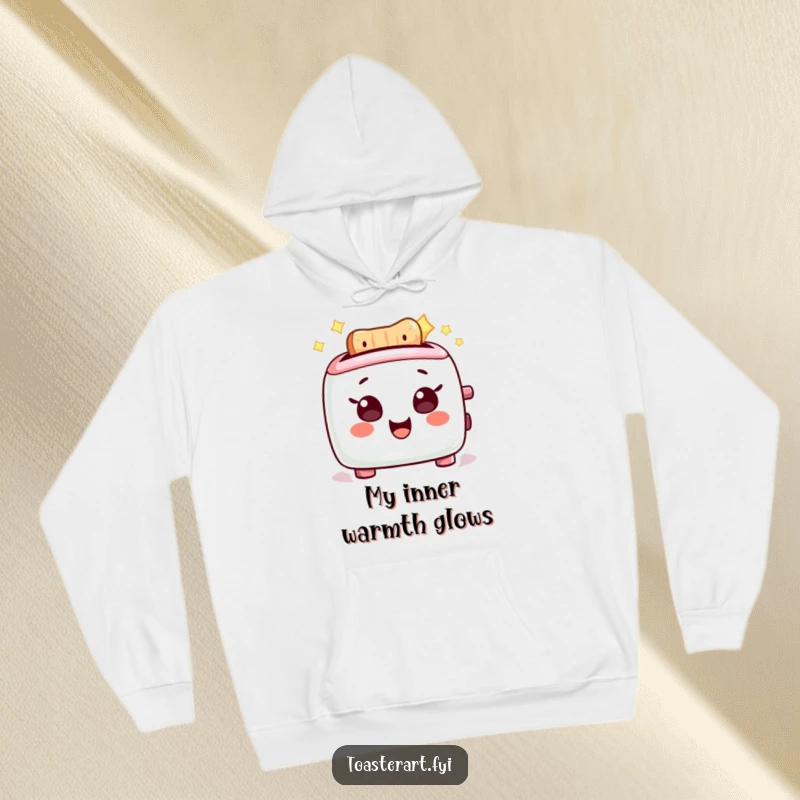 Funny Hoodie: A delighted toaster character emanates a warm, happy glow, perfect for cozy, humorous moments.