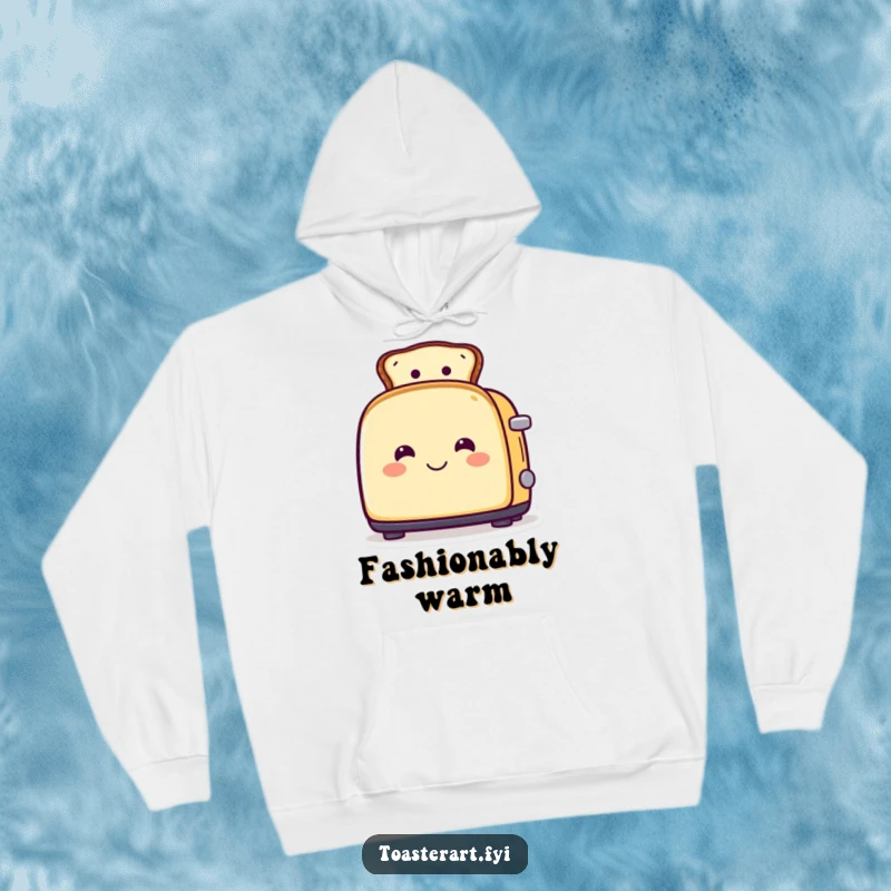 Funny hoodie showcasing a smiling toaster character wearing toast as a hat, offering cozy humor and breakfast style.