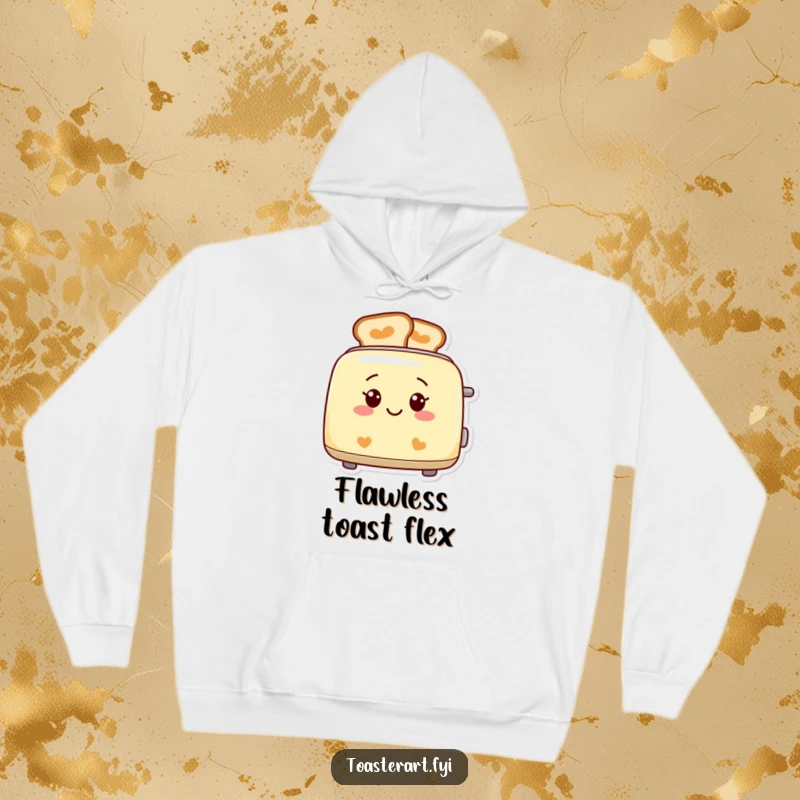 Funny smiling toaster hoodie, making perfect toast patterns, warm and humorous clothing.