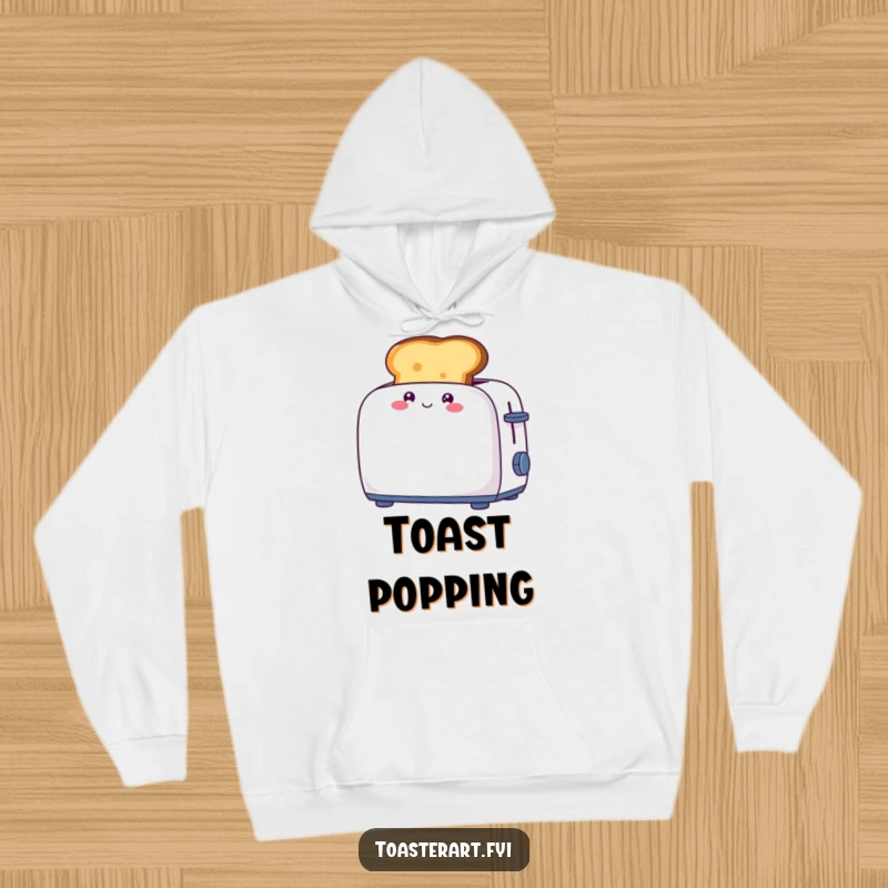 Funny hoodie with a giggling piece of toast character popping out of a toaster, perfect for cozy, happy mornings.