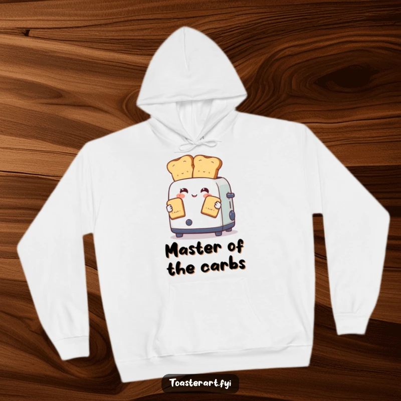 Funny hoodie featuring a toaster character skillfully juggling two perfectly browned toast slices, perfect for cozy, humorous vibes.