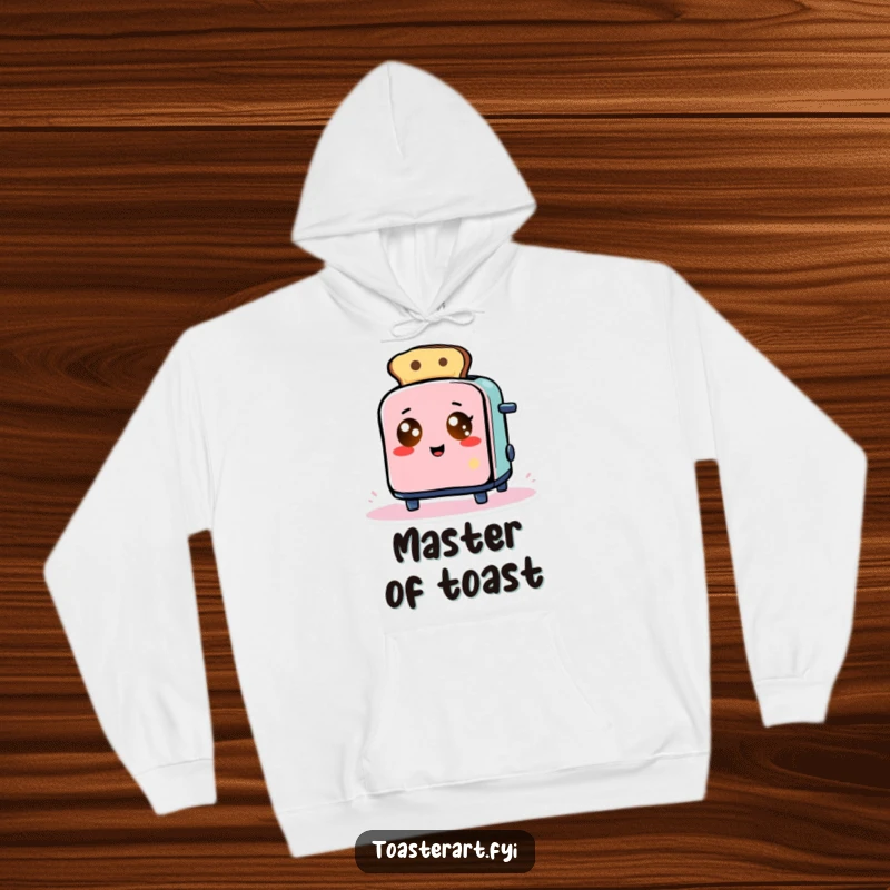 Funny Hoodie: Glowing-eyed toaster comically creates abstract toast art, a cozy and humorous garment.