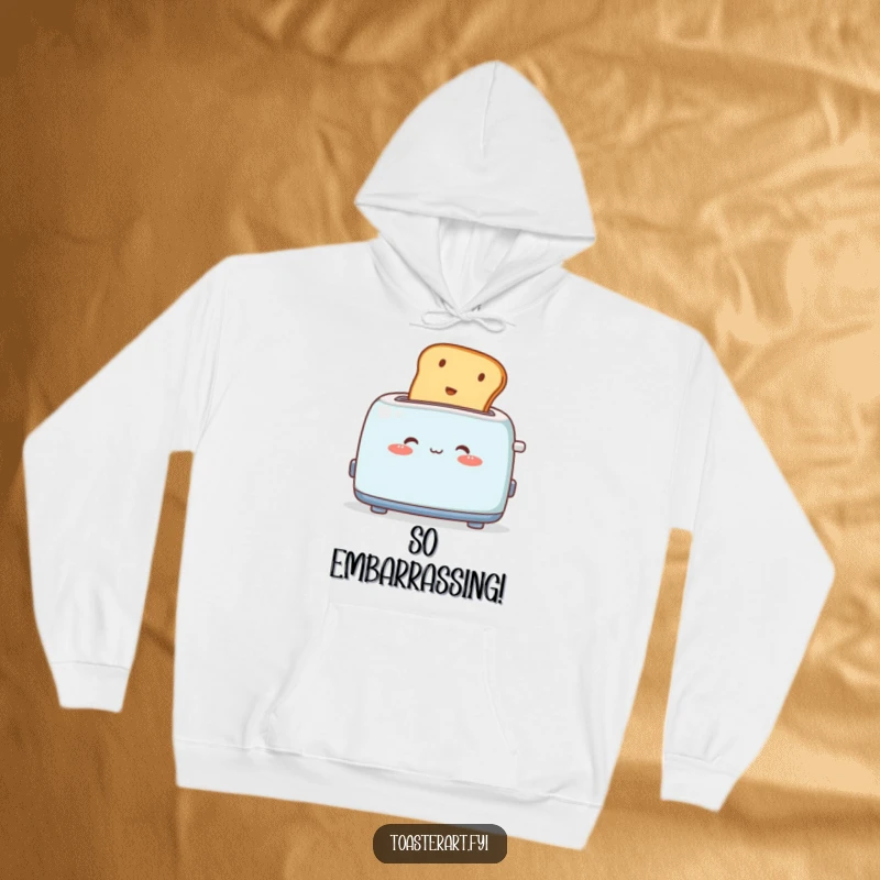 Funny Hoodie: A cute toaster character blushes deeply as toast pops out, a soft and humorous sweatshirt.