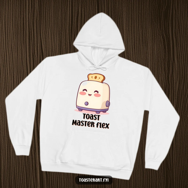 Funny blushing toaster hoodie, artfully designed toast popping out, cozy and humorous apparel for cooler days.