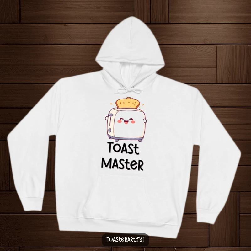 Funny hoodie featuring a happy toaster character ejecting delicious, golden-brown toast. Cozy and humorous morning wear.