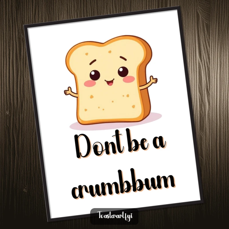 Funny Free Printable Wall Art: A smiling bread crumb character forming a funny shape on bread, creating a cute and quirky piece.