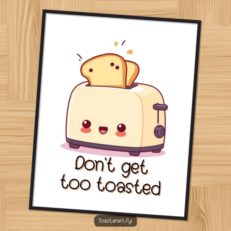 Funny Free Printable Wall Art: A cartoon toaster comically ejects toast, creating a humorous piece of downloadable kitchen decor.
