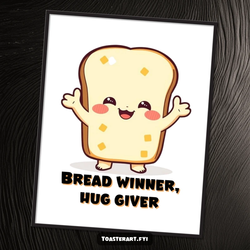 Funny Free Printable Wall Art: A piece of toast character offering a comforting and warm hug.