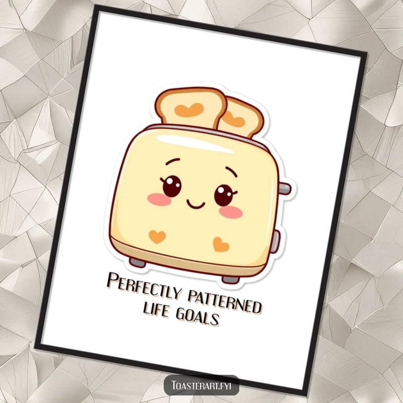 Funny Free Printable Wall Art showing a smiling toaster with perfectly patterned toast designs, a neat and humorous kitchen accent.