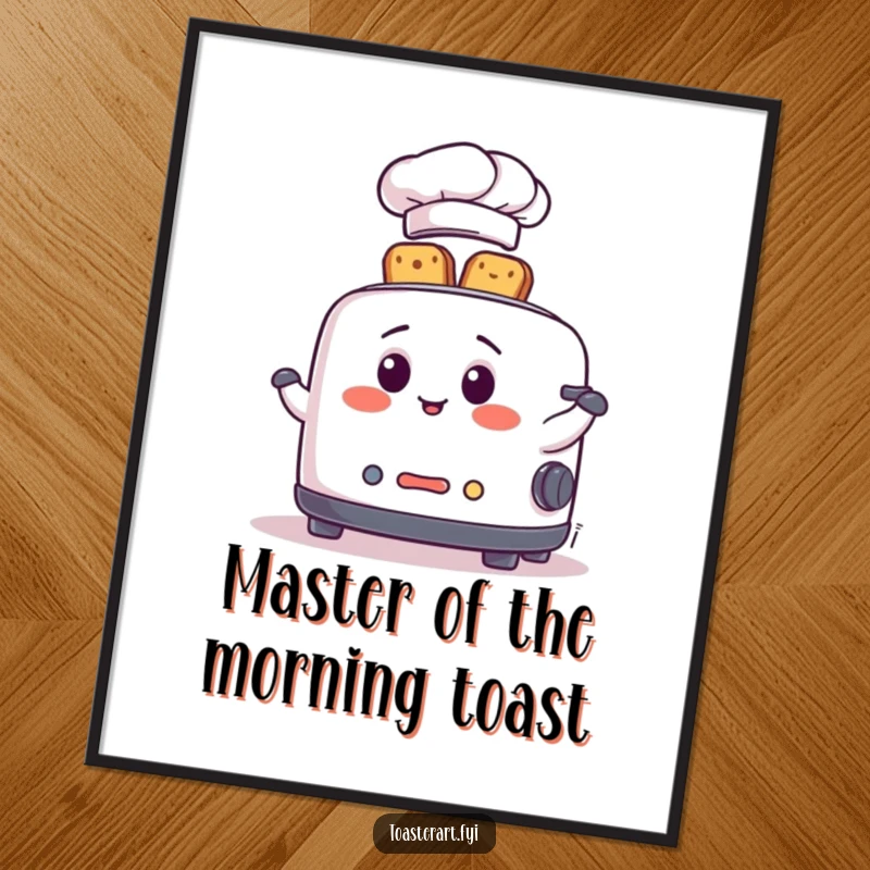 Funny Free Printable Wall Art: A chef toaster wearing a small hat juggles multiple toast slices with flair.