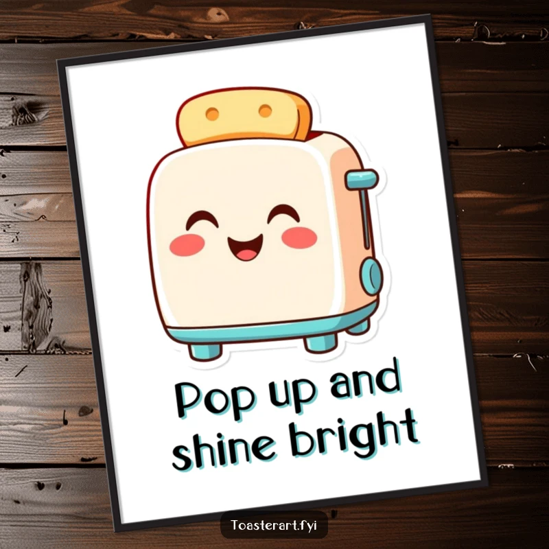 Funny Free Printable Wall Art depicting a smiling toaster character glowing with pride, adding warm, humorous charm to any room.