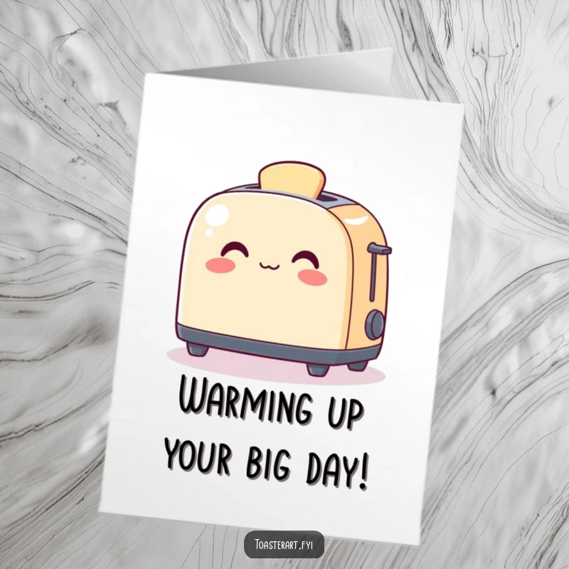 Funny Free Printable Birthday Card showing a cheerful toaster warming a framed piece of art, a celebration of creativity.