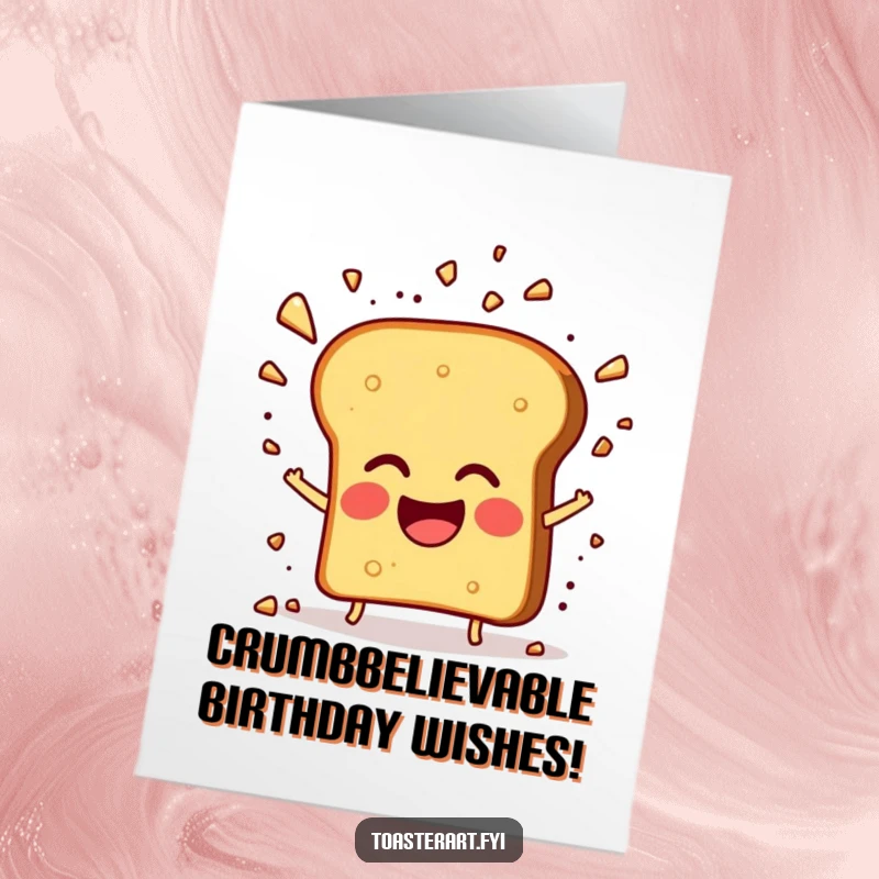 Funny Free Printable Birthday Card: Giggling toast erupts with crumbs in a joyful, explosive celebration.