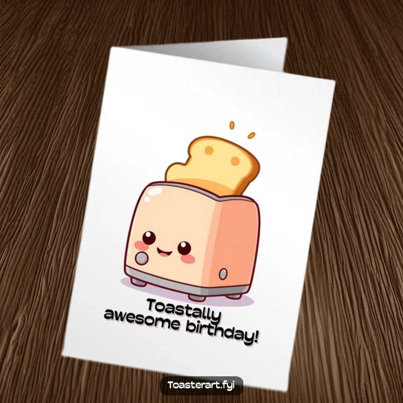 Funny Free Printable Birthday Card featuring a happy toaster character popping up golden brown toast with a wide grin.